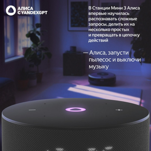 Умная колонка Яндекс Станция Мини 3 c Алисой на YandexGPT, чёрная в Нальчике