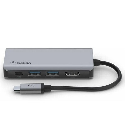 Адаптер Belkin USB-C 4-in-1 Multiport Adapter - HDMI, 2xUSB-A, USB-C, 100Вт, серый в Нальчике