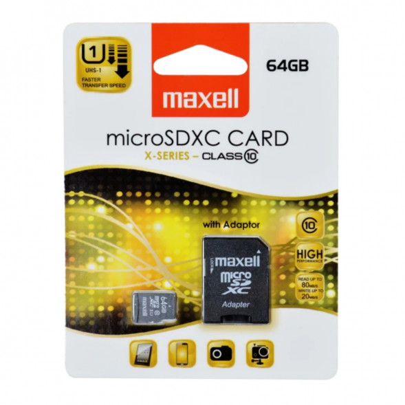 Карта памяти Maxell Micro SDXC 64 ГБ CLASS 10 с адаптером в Нальчике